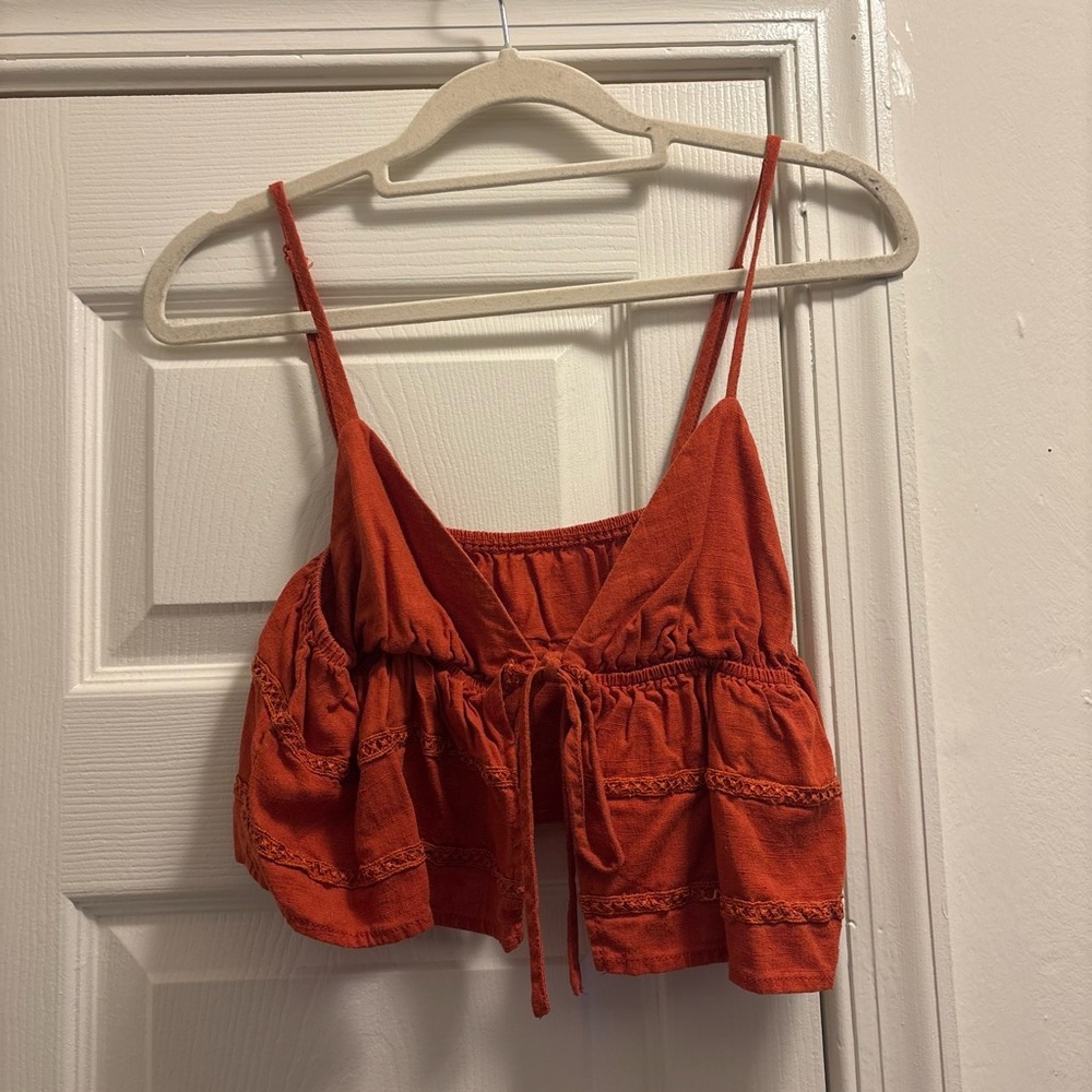 SHEIN Rust Orange Tie-Front Cropped Camisole